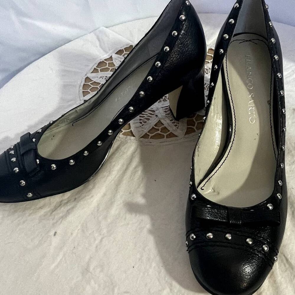 Franco Sarto Size 7 Women's Black Leather 3" Heel With Studs shoes